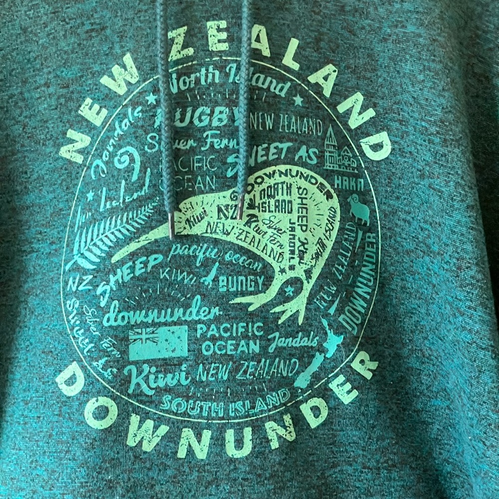 Teal Hoodie with New Zealand Print - Picture 2 of 4